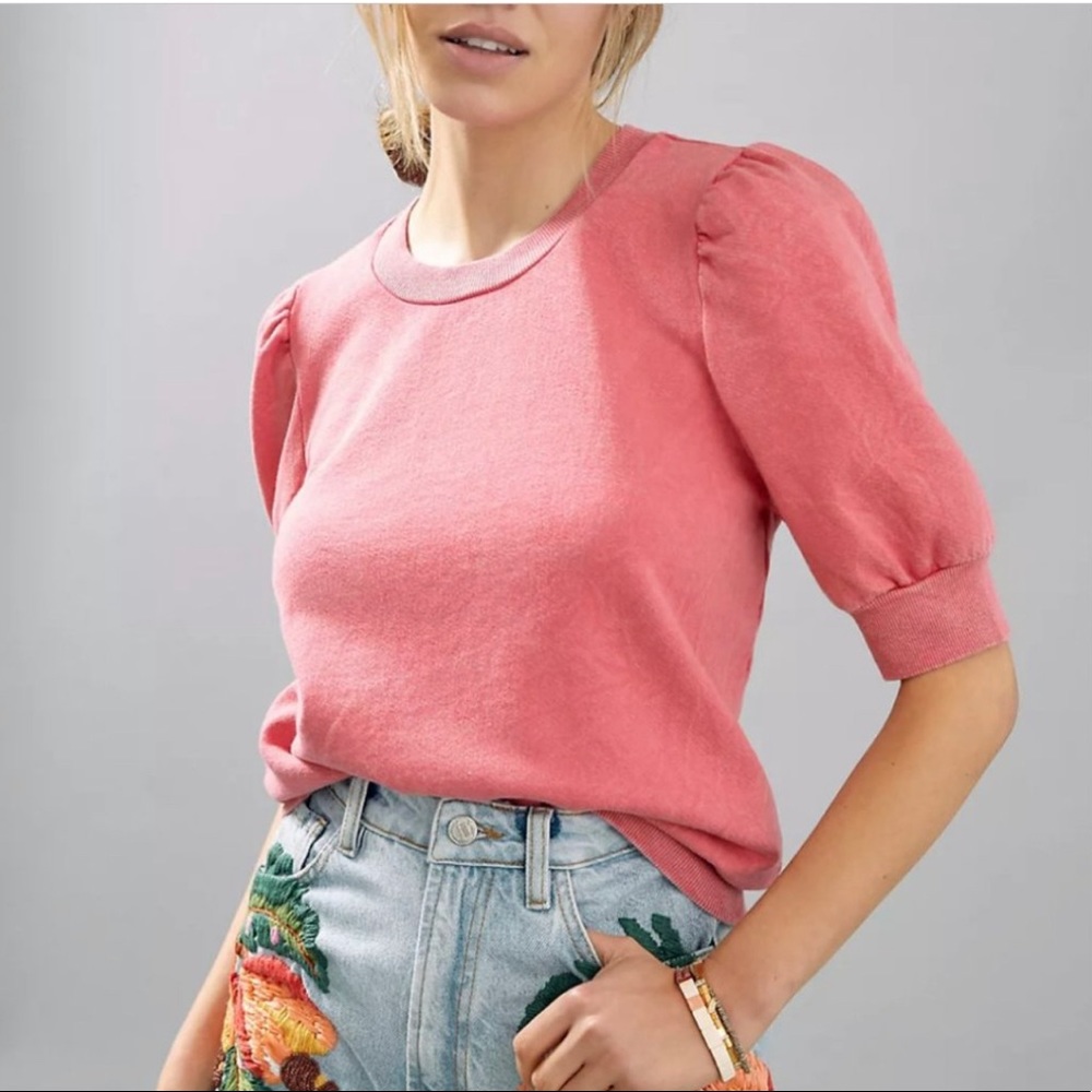 ANTHROPOLOGIE T.La CORAL PUFF SHORT SLEEVE SWEATSHIRT